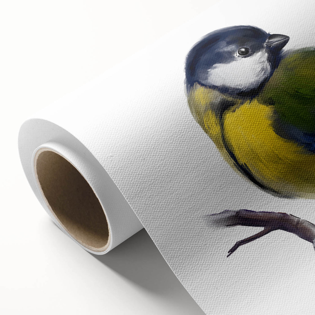 Colorful rolled canvas wall art showcasing a vibrant design of various garden birds perched among lush greenery, ideal for home decor enthusiasts and nature lovers.