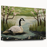 Acrylic glass wall art showcasing a vibrant goose design, featuring a side view with decorative pins for display, perfect for modern home decor enthusiasts.