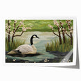 Goose-themed wall art print featuring vibrant colors and intricate designs, ideal for home decor. Rolled for easy shipping and display in any setting.