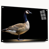 Acrylic glass wall art featuring a contemporary goose design in vibrant colors, displayed from the side with stylish pins, perfect for modern home decor.