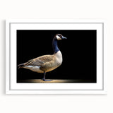 Framed wall art featuring a minimalist goose design in a white mat, showcasing elegant lines and soft colors, perfect for modern home decor.