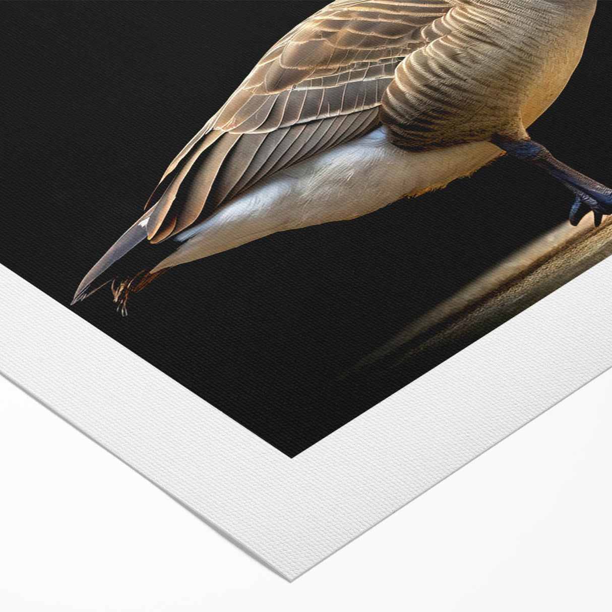 Rolled canvas print showcasing a vibrant goose design in a natural setting, perfect for enhancing home decor with artistic flair and color.