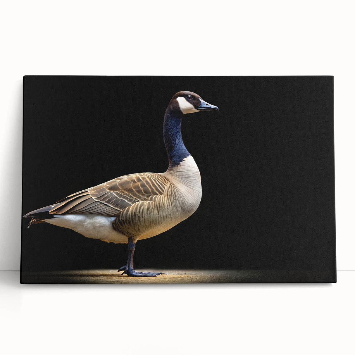 Stretched canvas wall art depicting a serene scene of geese in soft pastel colors, perfect for nature-themed decor, adding tranquility to any space.
