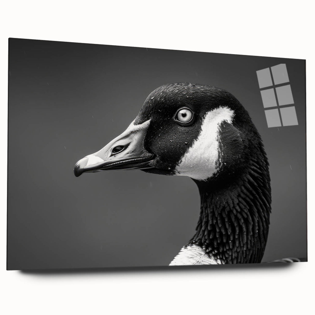 Acrylic wall art showcasing a modern goose design in vibrant colors, viewed from the side without pins, ideal for contemporary decor. Perfect for bird lovers.