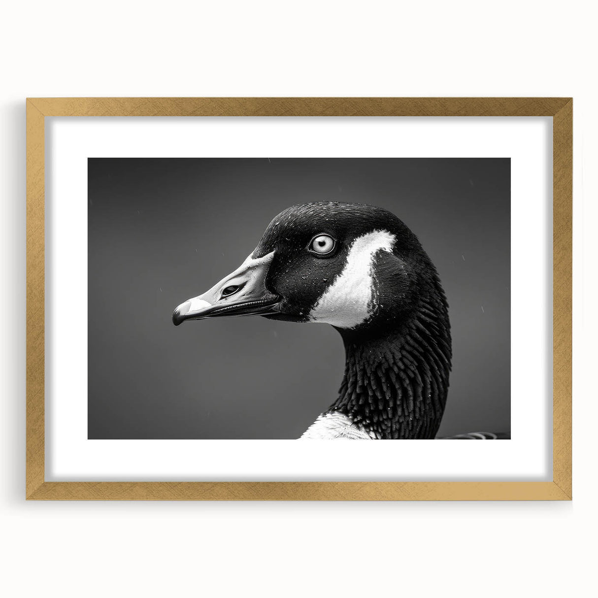 Gold-framed wall art featuring elegant goose designs, showcasing intricate details and a sophisticated mat. Ideal for enhancing modern home decor.