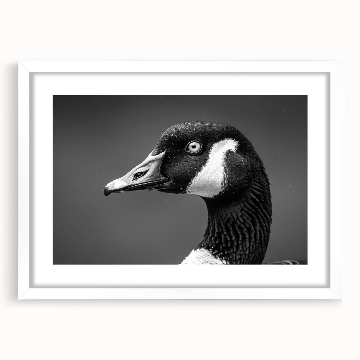 Framed wall art featuring a minimalist goose design in a white mat, showcasing a contemporary aesthetic that enhances modern home decor. Ideal for bird lovers and art enthusiasts.