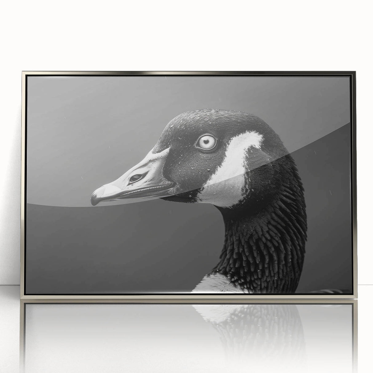 Framed wall art collection featuring elegant goose designs in silver acrylic, showcasing a contemporary aesthetic ideal for modern home decor.