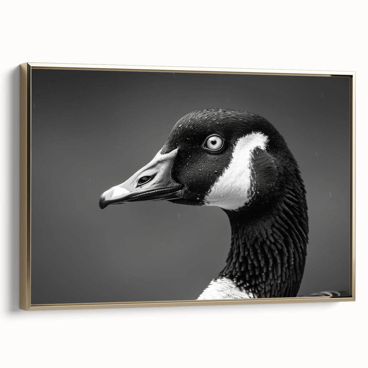 Framed wall art featuring a serene gold-accented goose design on canvas, showcasing elegant details and textures in a modern setting, perfect for home decor.