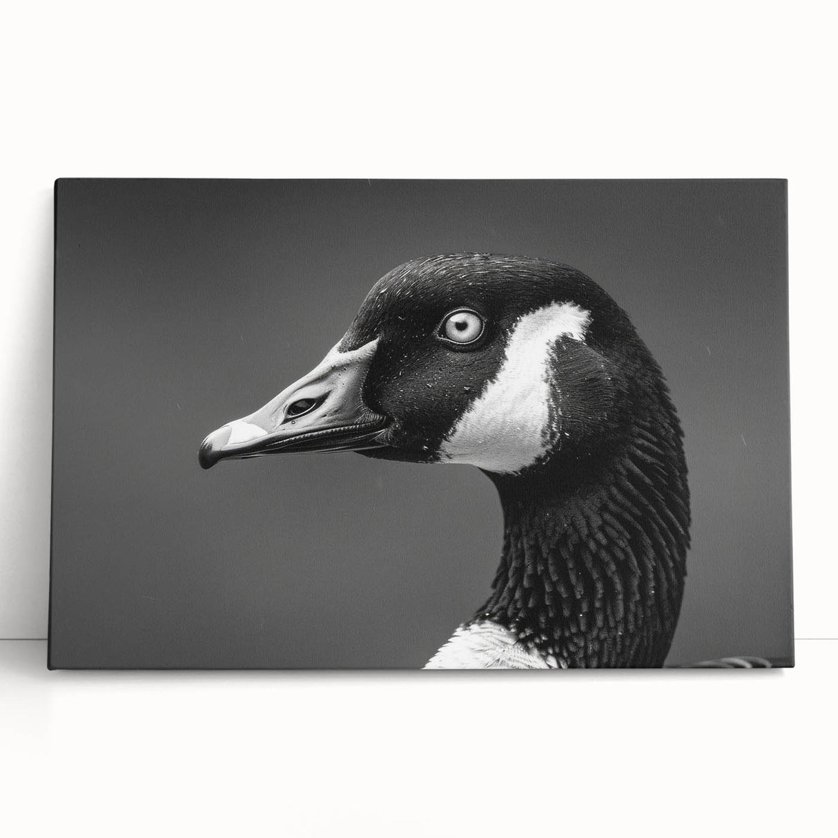Stretched canvas wall art showcasing a serene goose design, featuring soft pastel colors and a natural theme, perfect for home décor enhancement.