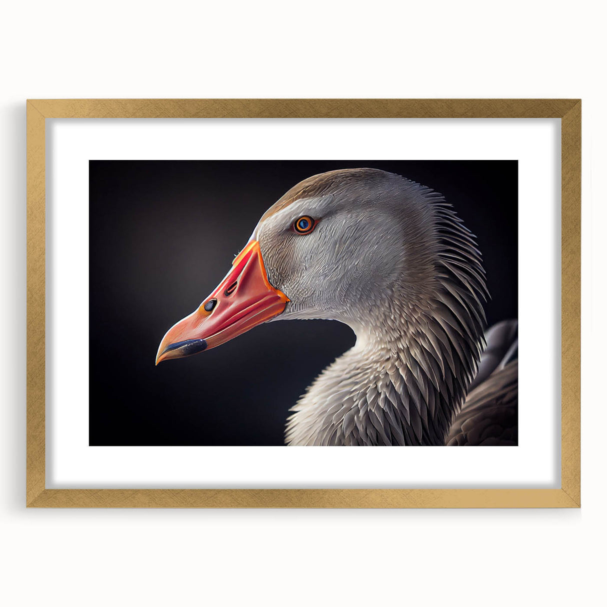 Elegant gold-framed wall art featuring a serene collection of bird and goose designs, with a white mat enhancing the aesthetic, ideal for home decor.