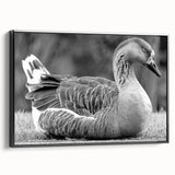 Framed wall art collection featuring a stylish design of geese in flight, set against a black background. The canvas is showcased in a side view, highlighting its elegant frame and modern aesthetic. Perfect for enhancing home décor with a touch of nature-inspired artistry.