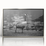 Framed wall art featuring a modern goose design in an elegant silver frame, showcasing intricate details and vibrant colors, perfect for home decor enhancement.
