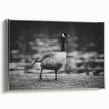 Framed canvas wall art showcasing an elegant silver goose design, set against a neutral background, perfect for modern home decor. Ideal for bird lovers and minimalist aesthetics.