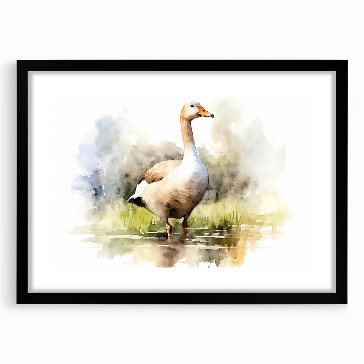 Framed wall art featuring a modern goose design in black and white, showcasing intricate details and matting, perfect for contemporary home decor.