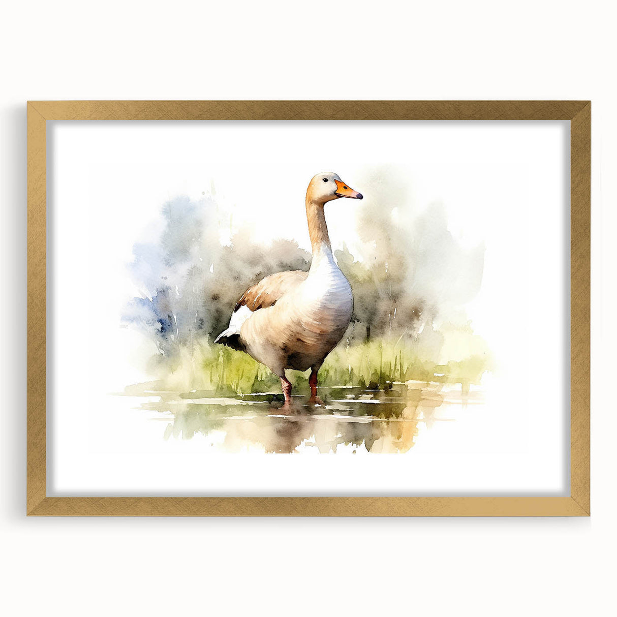 Framed wall art collection featuring a gold mat and elegant goose design, perfect for home decor, showcasing a vibrant and modern aesthetic.