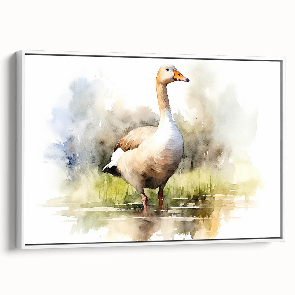 Framed wall art showcasing a graceful goose design on a textured canvas, set against a white background, ideal for enhancing modern home decor with nature-inspired accents.