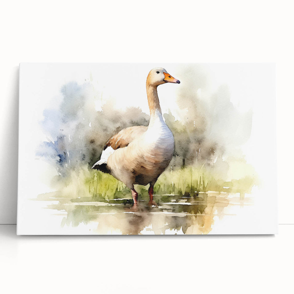 Stretched canvas wall art showcasing a serene goose design, featuring soft colors and elegant details, perfect for enhancing modern home decor.