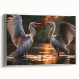 Framed wall art collection showcasing a heron and egret design in silver tones, highlighting intricate details and textures, perfect for enhancing modern decor.