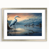 Framed wall art collection featuring elegant heron and egret designs in silver, highlighting intricate details and a sophisticated mat finish for modern decor.