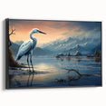 Framed wall art featuring a serene heron and egret design in soft pastel colors, set in a sleek black frame, ideal for enhancing modern decor.
