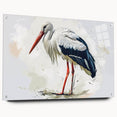 Elegant wall art collection featuring a side view of acrylic glass designs showcasing a heron and egret, mounted with stylish pins for a modern decor look.