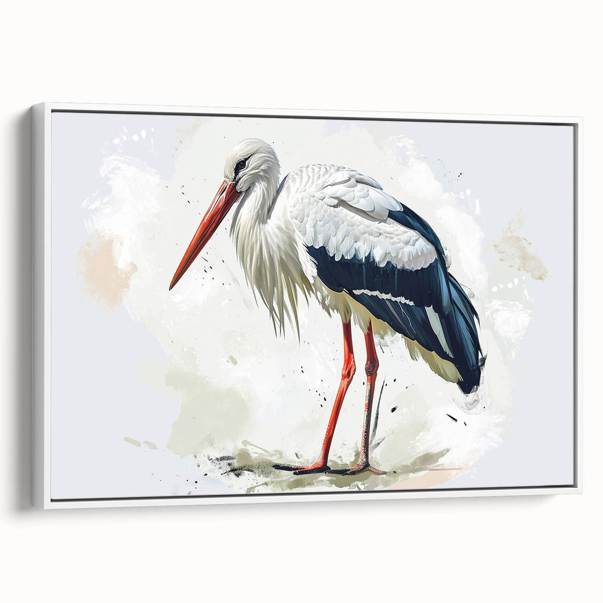 Framed wall art collection showcasing a serene heron and egret design on a white background, perfect for enhancing modern home decor. The side view highlights the sleek frame and vibrant colors of the birds, ideal for nature lovers.