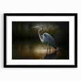 Framed wall art collection showcasing elegant herons and egrets in a serene nature scene, with a sleek black mat enhancing the artwork's beauty. Perfect for modern decor.