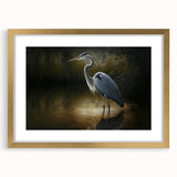 Elegant gold-framed wall art featuring a heron and egret design, showcasing intricate details and vibrant colors, perfect for enhancing home decor.