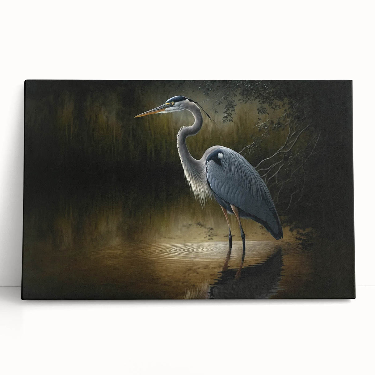 Stretched canvas art showcasing elegant herons and egrets in a serene natural setting, perfect for enhancing home decor with wildlife-inspired elegance.