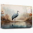 Elegant side view of a wall art collection featuring heron and egret designs, printed on acrylic glass with decorative pins. Ideal for modern interior decor.