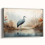 Framed wall art collection featuring a heron and egret design in silver tones, showcasing elegant birds against a textured background, ideal for nature lovers' decor.