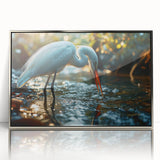 Framed wall art featuring a serene heron and egret design in a silver-acrylic finish, ideal for enhancing contemporary home decor with nature-inspired elegance.
