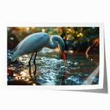 Elegant wall art print featuring a serene heron and egret design, showcasing detailed bird illustrations in soft pastel colors, perfect for home decor.