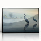 Framed wall art featuring a heron and egret design, showcasing intricate details and vibrant colors, perfect for enhancing home decor and adding a touch of nature.