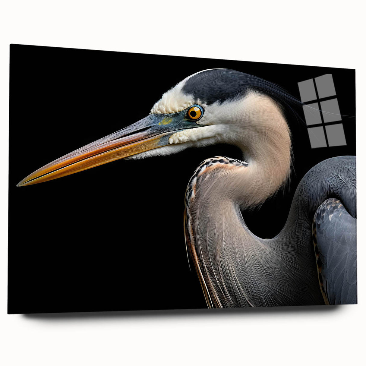 Elegant acrylic glass wall art showcasing a side view of a heron and egret design, perfect for enhancing home decor with a nature-inspired theme.