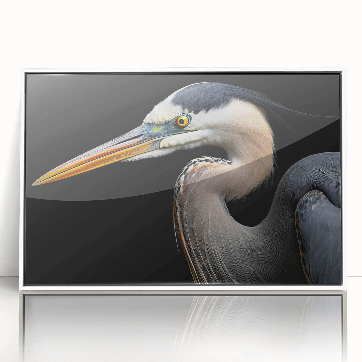 Framed wall art featuring a heron and egret design, showcasing vibrant colors and intricate details, perfect for enhancing home décor with a nature-inspired theme.