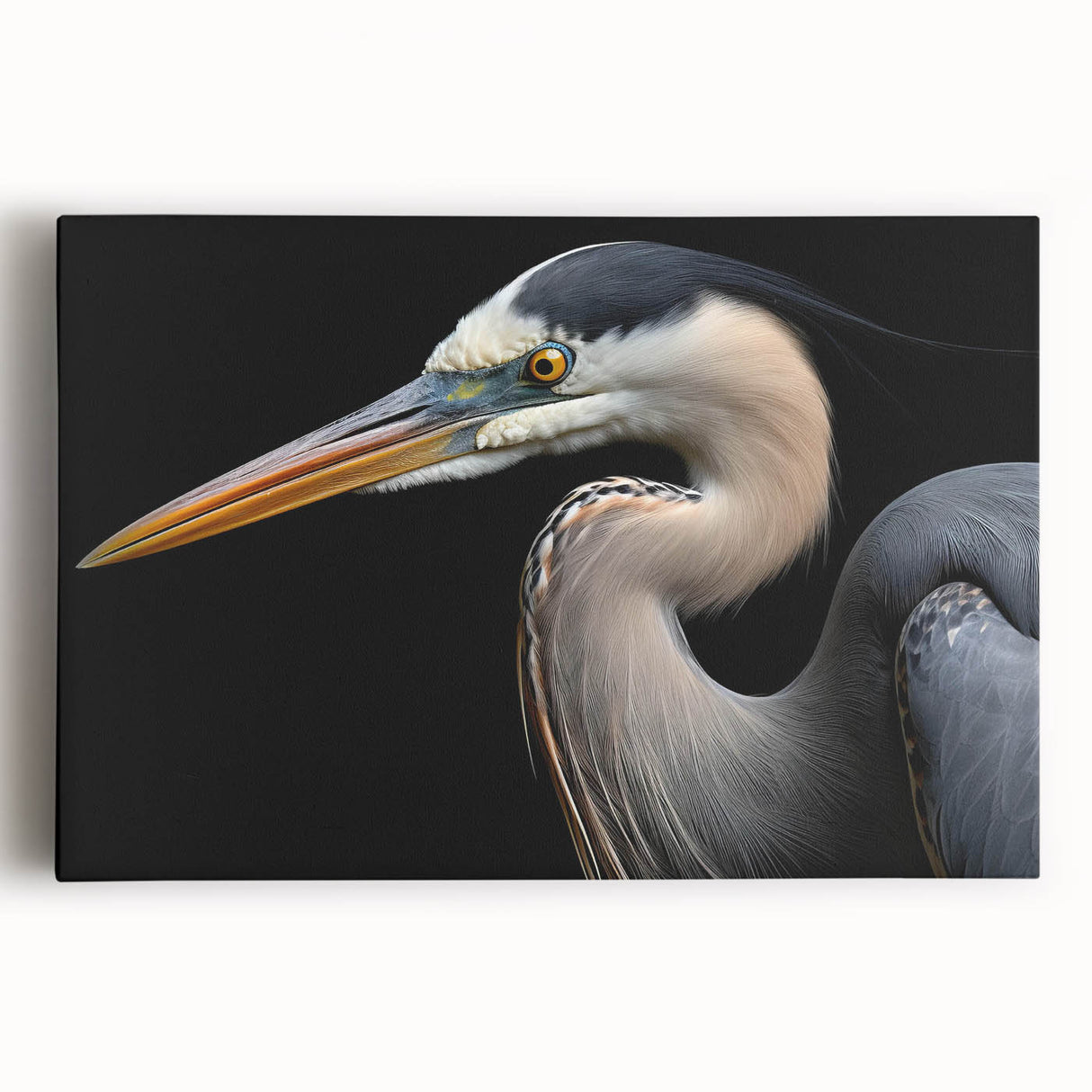 Elegant wall art featuring a heron and egret design on a stretched canvas, showcasing vibrant colors and intricate details, perfect for nature enthusiasts.
