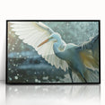Framed wall art collection featuring a striking design of herons and egrets in a black frame, showcasing vibrant colors and intricate details, perfect for nature lovers.