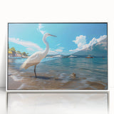 Framed wall art collection showcasing a serene heron and egret design in acrylic, featuring a white frame, perfect for enhancing modern home decor.
