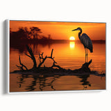 Framed wall art featuring a serene design of a heron and egret in a natural setting, showcasing soft colors against a white background, perfect for home decor.