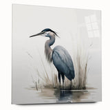 Elegant wall art showcasing a side view of a heron and egret design on acrylic glass, featuring vibrant colors and intricate details, ideal for nature enthusiasts.