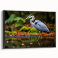 Framed canvas wall art showcasing a serene heron and egret design, featuring detailed brushwork and a black frame, perfect for enhancing modern home decor.