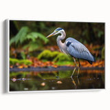 Framed wall art featuring a serene white heron and an egret in a natural setting, showcasing intricate details and vibrant colors, perfect for home decor.