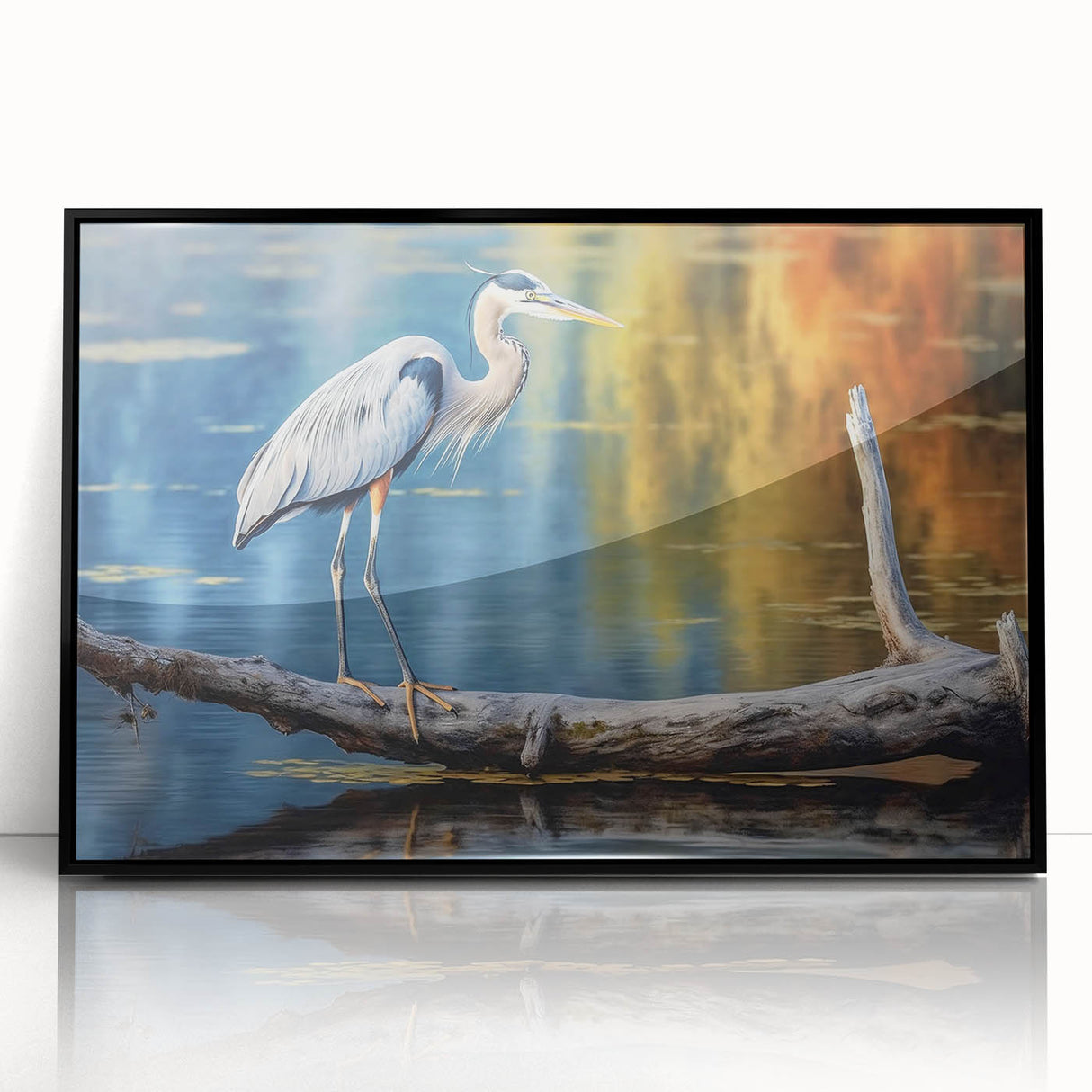 Framed wall art collection showcasing elegant heron and egret designs in a modern black frame, perfect for enhancing home decor with nature-inspired elegance.