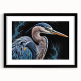 Framed wall art collection featuring a heron and egret design, showcasing intricate bird illustrations in a black frame with a white mat, ideal for nature-inspired decor.