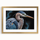 Elegant framed wall art featuring a heron and egret design, showcasing intricate details and a gold frame, perfect for enhancing home décor. Ideal for bird lovers and art enthusiasts.