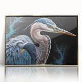 Framed acrylic wall art featuring elegant heron and egret designs in gold tones, ideal for enhancing modern decor with a touch of nature-inspired elegance.