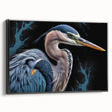 Framed wall art showcasing a stunning heron and egret design on a black canvas, adding elegance and nature-inspired decor to any space.