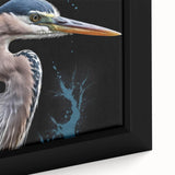 Close-up of a framed canvas wall art featuring elegant herons and egrets in a serene natural setting, highlighting intricate details and vibrant colors, perfect for enhancing home decor.