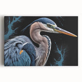 Stretched canvas wall art featuring a serene heron and egret design, showcasing vibrant colors and intricate details, perfect for enhancing home decor.